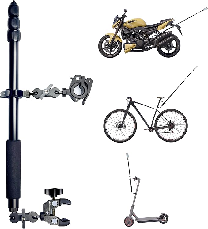Motorcycle Camera Mount for Insta 360,Adjustable Studio Microphone Boom Arm Stand with Dual Mounting Clamps, Extension Pole Kit Compatible with Insta360 X4 and GoPro